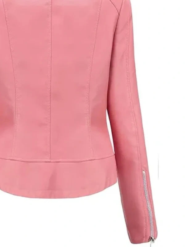 Detail view of Women's's Studded Pink Leather Jacket