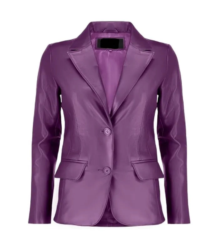 Front view of Women's's Purple Leather Blazer