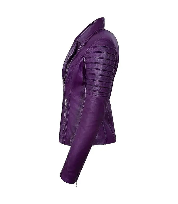 Detail view of Women's's Purple Leather Biker Jacket