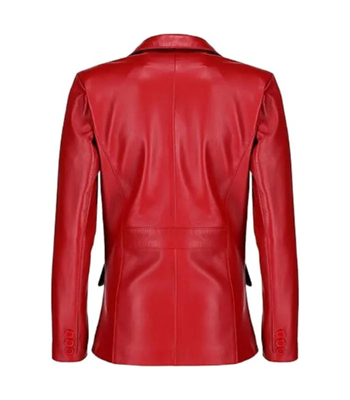 Back view of Women's's Red Leather Blazer
