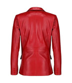 Back view of Women's's Red Leather Blazer