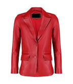 Front view of Women's's Red Leather Blazer