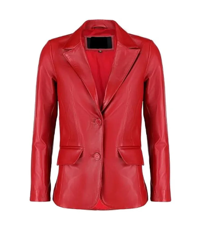 Front view of Women's's Red Leather Blazer