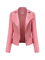 Front view of Women's's Studded Pink Leather Jacket