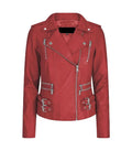 Front view of Women's's Vintage Red Leather Biker Jacket
