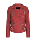 Front view of Women's's Vintage Red Leather Biker Jacket