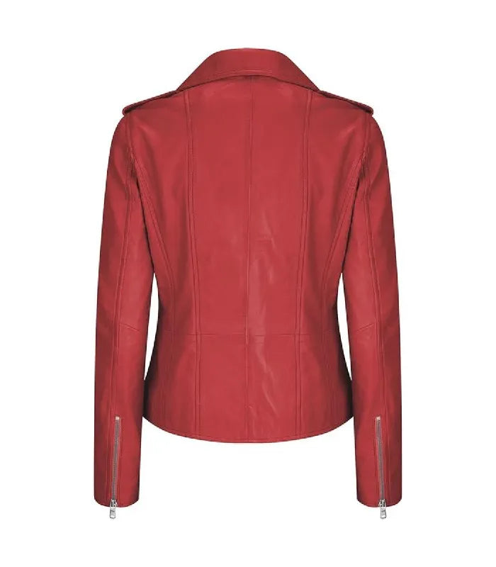 Back view of Women's's Vintage Red Leather Biker Jacket