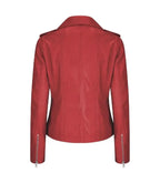 Back view of Women's's Vintage Red Leather Biker Jacket