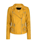 Front view of Women's's Vintage Yellow Leather Biker Jacket