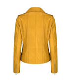 Back view of Women's's Vintage Yellow Leather Biker Jacket