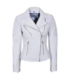 Front view of White Leather Biker Jacket