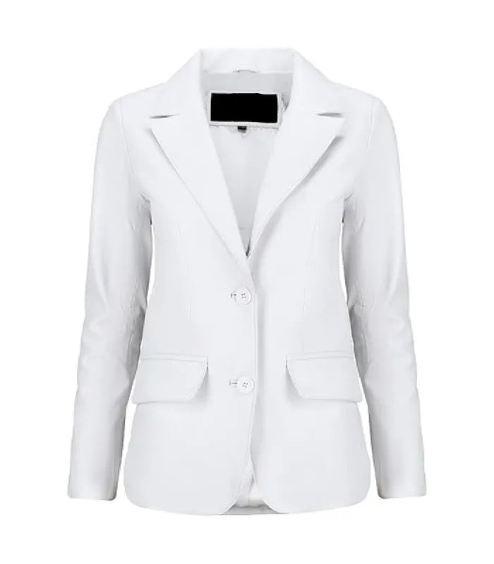 Front view of Women's's White Leather Blazer