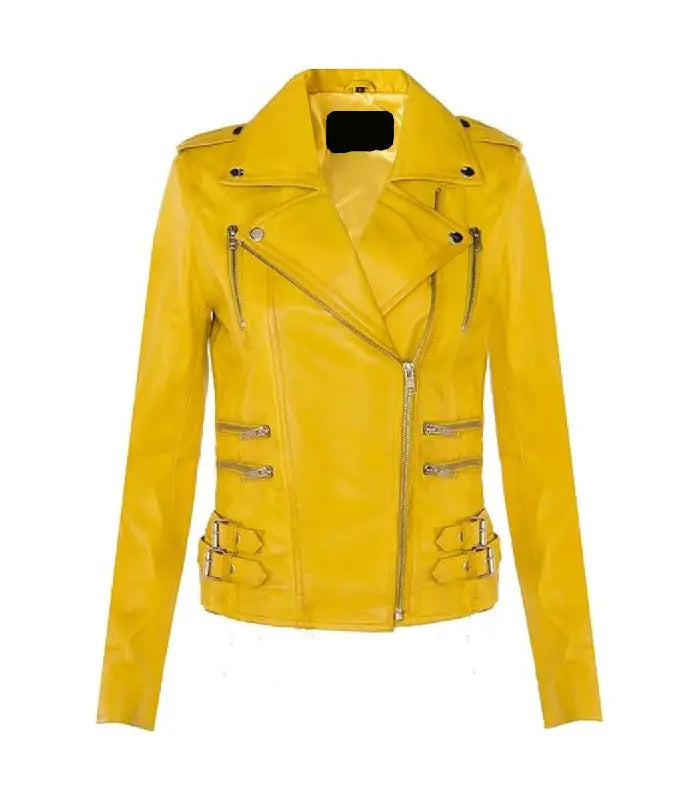 Front view of Women's's Yellow Classic Moto Jacket