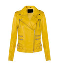 Front view of Women's's Yellow Classic Moto Jacket