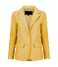 Front view of Women's's Yellow Leather Blazer