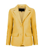 Front view of Women's's Yellow Leather Blazer
