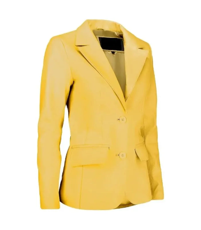 Side view of Women's's Yellow Leather Blazer