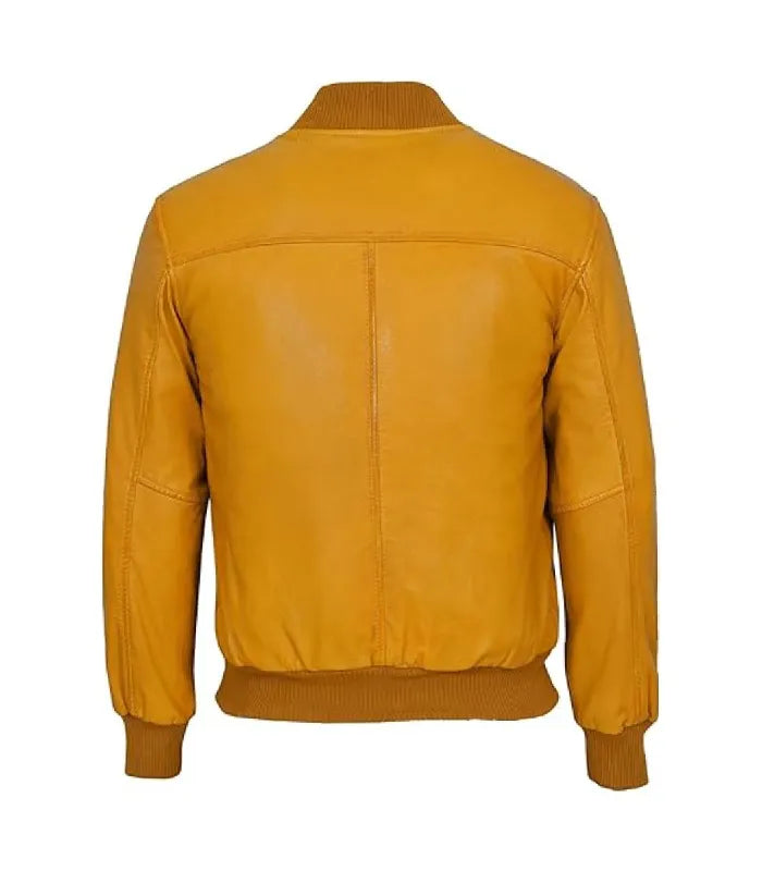Back view of Yellow Leather Bomber Jacket