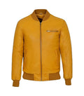 Front view of Yellow Leather Bomber Jacket