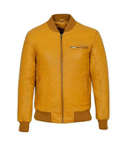 Front view of Yellow Leather Bomber Jacket