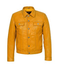 Front view of Yellow Leather Trucker Jacket