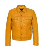 Front view of Yellow Leather Trucker Jacket