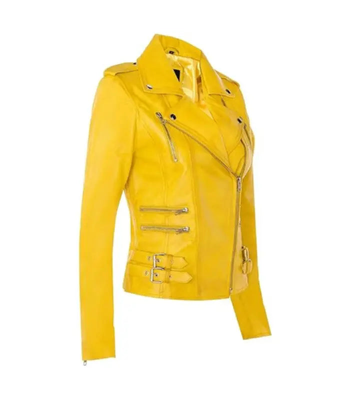 Back view of Women's's Yellow Classic Moto Jacket