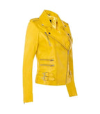 Back view of Women's's Yellow Classic Moto Jacket