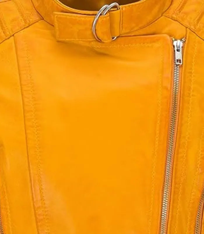 Side view of Women's's Yellow Quilted Leather Biker Jacket